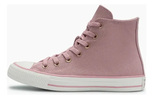 Tênis Converse Chuck Taylor All Star Taylored Lux na cor rosa Horizonte, vista lateral com cadarços e sola branca