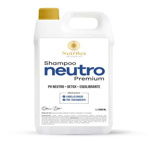 Shampoo Neutro X5 Litros Premium Ph7 Brillo Sin Sal