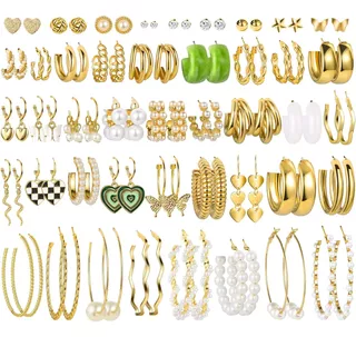 44 Pares Aretes De Oro Para Mujer Joyeria Broquel Piercing