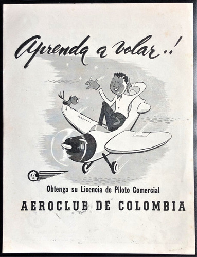 Aero Club De Colombia Antiguo Aviso Publicitario De 1954
