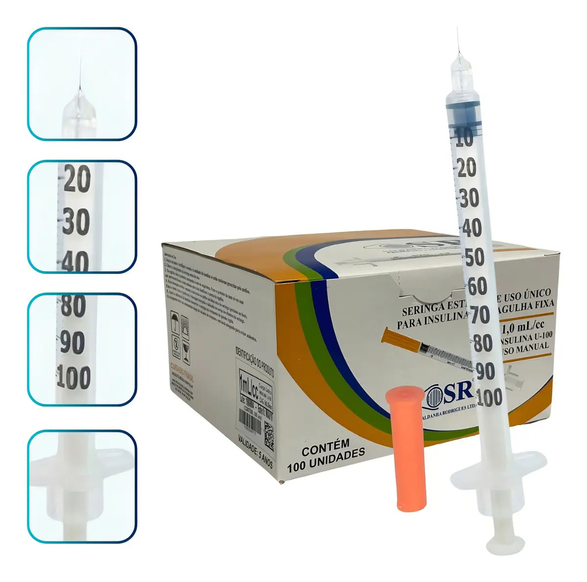 Seringa Sr Agulha fixa de 1ml c/100