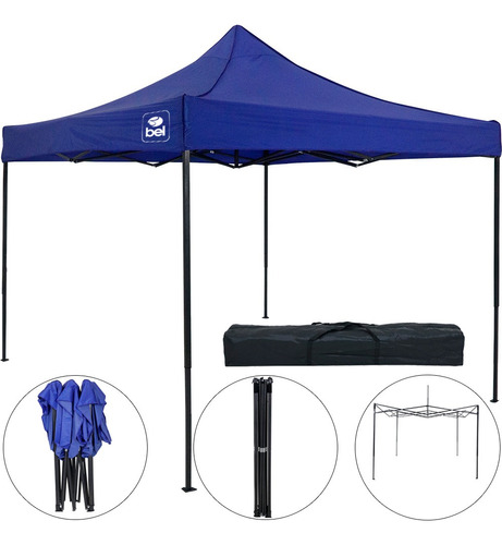 Tenda Gazebo Dobrável Em Oxford C/ Pvc 3 X 3 M Pagoda Belfix Cor Azul com bolsa transporte