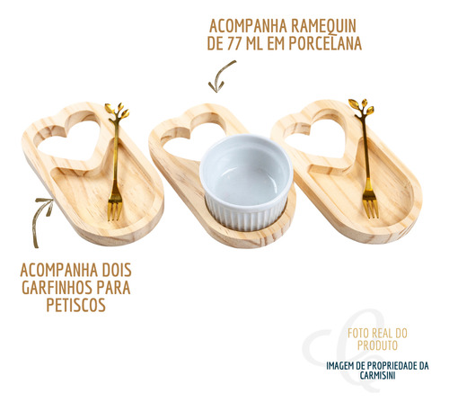 Kit Petisqueira De Madeira Com Garfinhos, Ramequim Porcelana