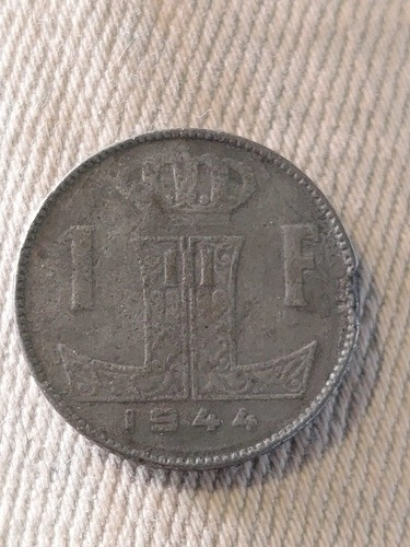 Moneda De Bélgica  1 Franco Año 1944 Zinc Km # 128