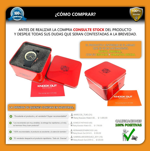 Reloj Knock Out Hombre Cuero Caballero Marron Analogo 2590