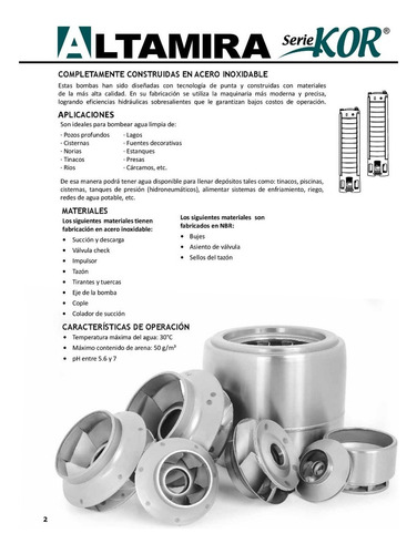 Bomba Sumergible Altamira Acero Inox Kor3 R100-30(6 ) (10hp)