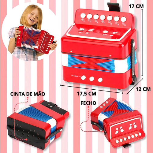 Acordeón de juguete Accordion Mini Accordion para niños, 3 bajos y 7 teclas