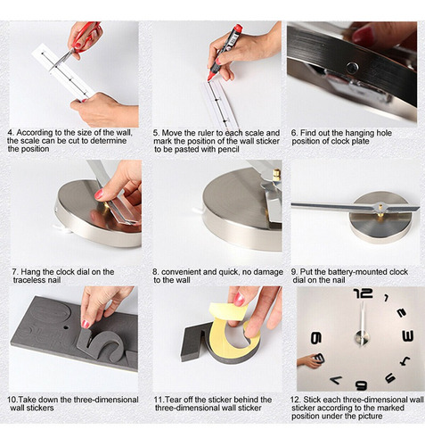 Imagen 7 de 10 de Reloj De Pared Cuarzo 3d Diy Acrílico Moderno Grande Nuevo
