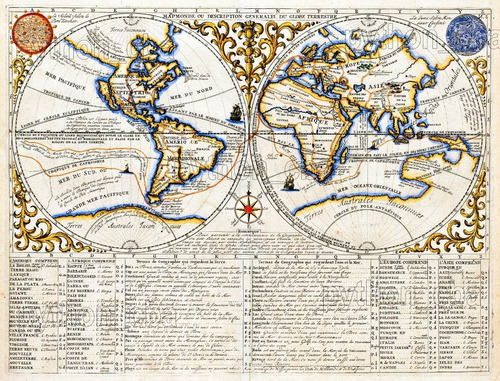 Cuadro Planisferio Mapamundi Mapa Mappmonde H. A. Chatelain