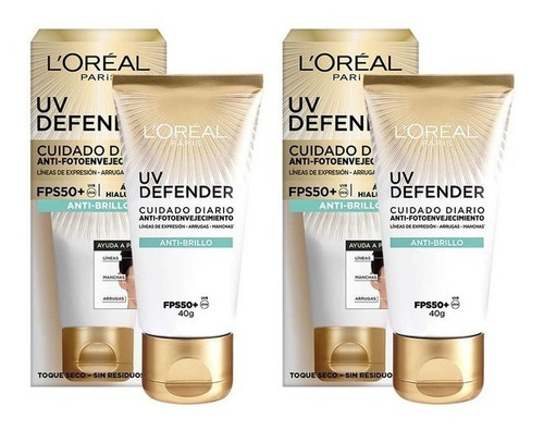 Imagen 1 de 7 de Pack 2 Cremas Facial Protectora Antibrillo Fps50 Uv Defender
