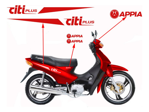Kit Calcomanías Stickers Vinilo Moto Apia Citi 110 Plus Rojo