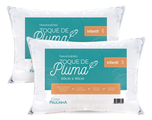 Kit 2 Travesseiros Infantil Toque D Pluma 100% Algodão Macio Cor Branco