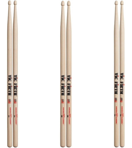  Baqueta Vic Firth American Classic American Classic Madeira com ponta de Madeira