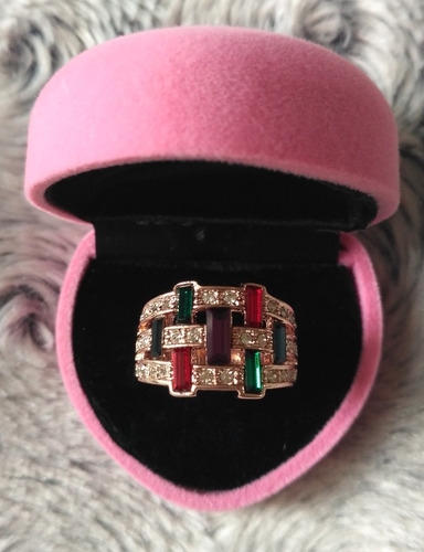 Anillo Multicolor Grande Swarovski Crystals Talla 7 Nuevo