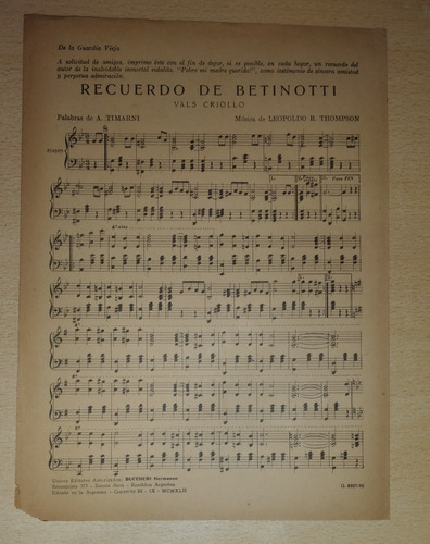 Partitura Recuerdo De Betinotti / El Barquinazo 