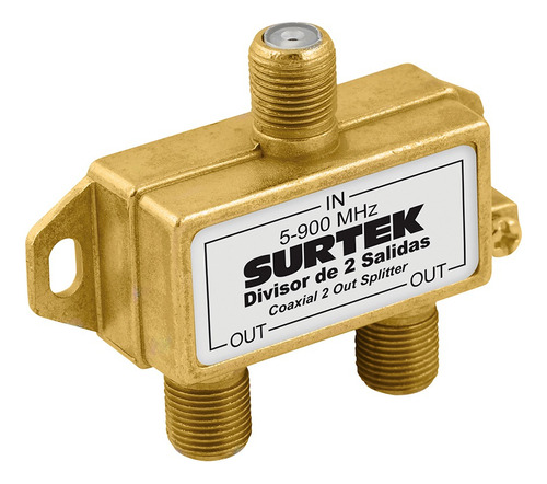 Divisor Coaxial 1 Entrada 2 Salidas 5-900 Mhz Surtek Color Dorado