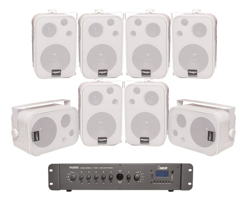 Kit Amplificador Pw350 Bt Usb + 8 Sp400 Top Escola Faculdade Cor Branco Potência De Saída Rms 180 W 110v/220v