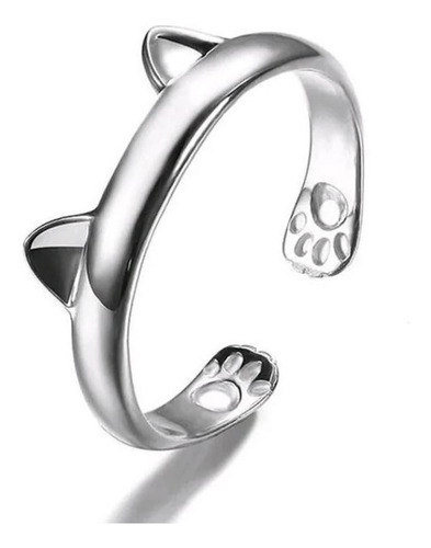 Anillo Gato Cat Love Ajustable En Plata 925 Anillo Kawai