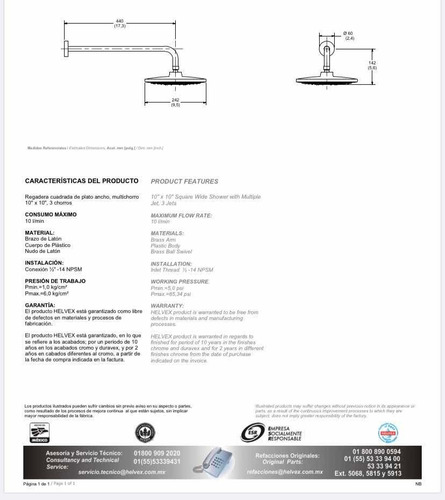 Regadera Con Brazo Y Chapeton Cuadrada H-3303 Cromo