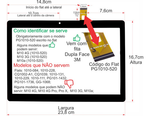 Tela Touch Vidro Compatível Multilaser M10 Nb364