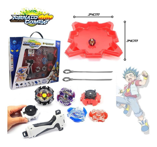 Kit 2 Beyblade +arena + Lançador Compativel Com Blade Hasbro Cor Sortida