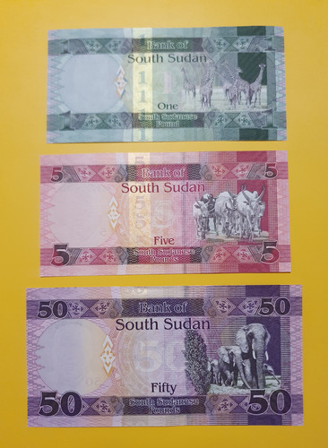 Sudan 3 Billetes Coleccion 1, 5 Y 50 Libras Sin Circular Unc