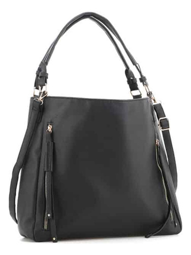 Cartera Pu Extra Large Con Correa Extraible La Chapelle Negro Lisa Oro Negro