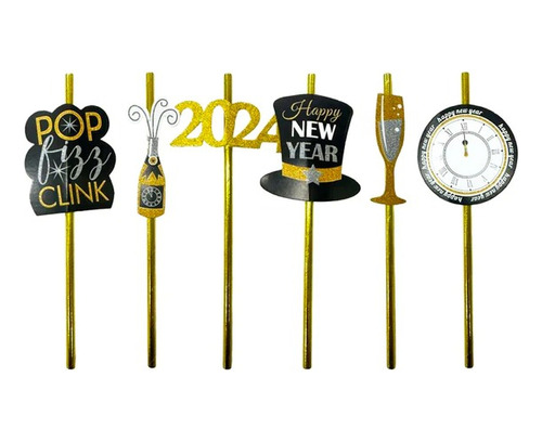 Pitillo Decorativo Año Nuevo 2024 6 Und Decoración Año Nuevo