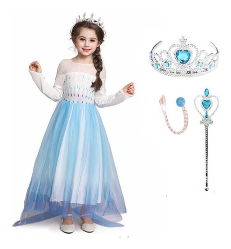 Vestido Infantil Elsa Filme Frozen 2 Fantasia Completa 4 Pçs