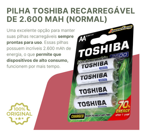 Kit C/12 Pilhas Recarregáveis Aa 2600 Mah Toshiba 2a Normal