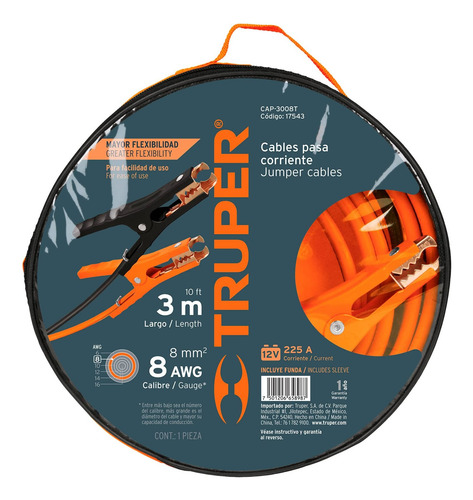Cable Pasa Corrientes 3 Mt Calibre 8 Truper 17543
