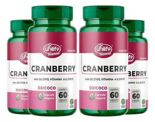 Kit C/4 Cranberry Com Selênio + Vit A E Zinco 60 Cáp Unilife