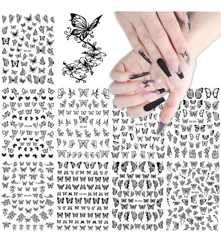 Pegatinas De Arte De Uñas De Mariposa Calcomanías, 9 Hojas P