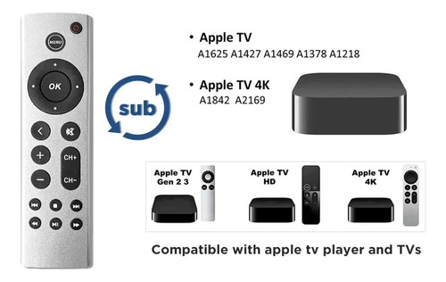 Controle Remoto Para Tv Box Apple Tv Gerações 1, 2, 3, 4 E 4 Cor Prateado