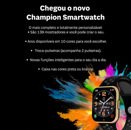 Smartwatch Champion 2 Pulseiras C033 Ch50033x Preto/verde Caixa Verde Pulseira Preto Desenho Da Pulseira Liso
