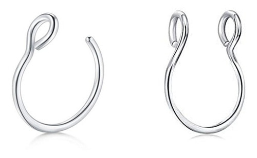 Falso Septum + Falso Sin Fin Piercing Aro Argollitas Pack X2 Color Plateado