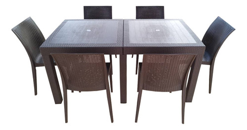 Juego De Comedor Rattan 6 Puestos Marrón Tejido