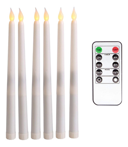 6 Velas Cónicas Parpadeantes Sin Llama Led Con Control