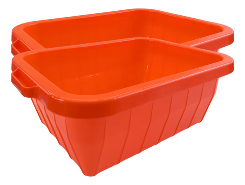Kit 2pz Tina O Palangana De Plástico Rectangular 50 Litros Color Naranja