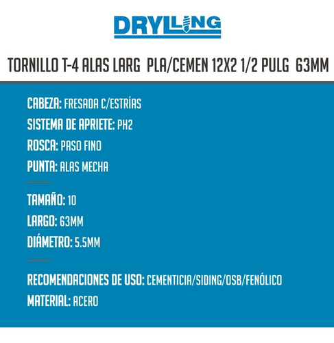 Tornillos Autoperforantes Alas 12 X 2 1/2 X 100 Unidades