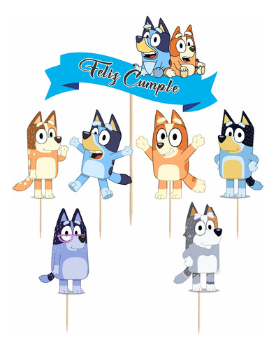 Cake Topper Bluey Adorno Torta Cumpleaños