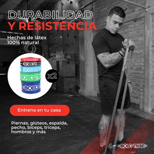 BOLD TRIBE Kit de 10 Ligas de Resistencia Unlimited Pack - Bandas Elásticas Premium - Ideales para Pull Ups, Cross Training, Calistenia, Dominadas y Entrenamiento Funcional - Gym en Casa