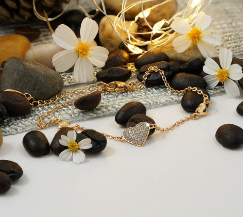 Brazalete Pulsera Corazones Diamantes Oro 24k Amor Propio