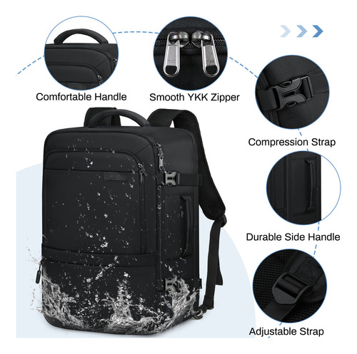 Mochila Para Laptop 17 Pulgadas Mochilas Hombre Impermeable Color Negro Diseño De La Tela Liso
