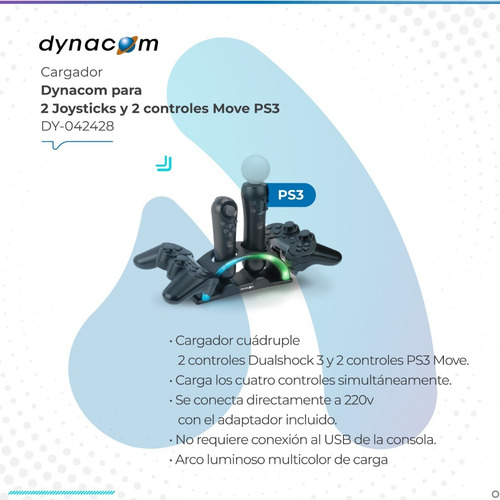 Imagen 2 de 9 de Cargador Dynacom Para 2 Joysticks Y Controles Move
