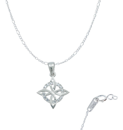 Dije Nudo Bruja Celta Chico Zirconias + Cadena Plata 925 Color Blanco