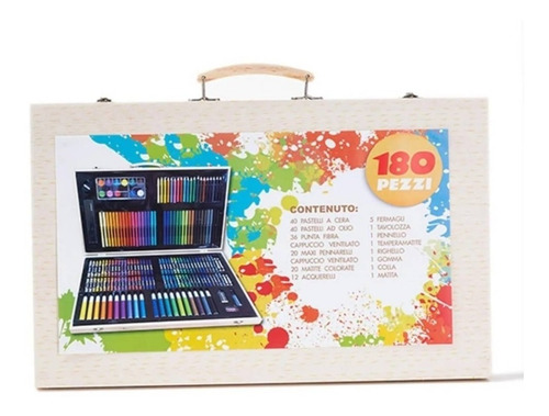 Imagen 3 de 9 de Set De Arte 180 Piezas Lápices Para Colorear + Maleta Madera
