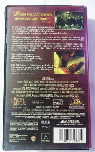 El Hombre De La Mascara De Hierro Pelicula Formato Vhs 1997 (Usado)