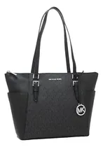 Comprar Bolso de mano Charlotte de Michael Kors, grande, con estructura de cuero, color plateado, correa de hombro negra, correa de hombro negra, correa de hombro negra, diseño de tela con monograma