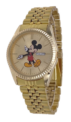 Reloj Analógico Con Tono Dorado Mickey Mouse Clásico Mk8186.